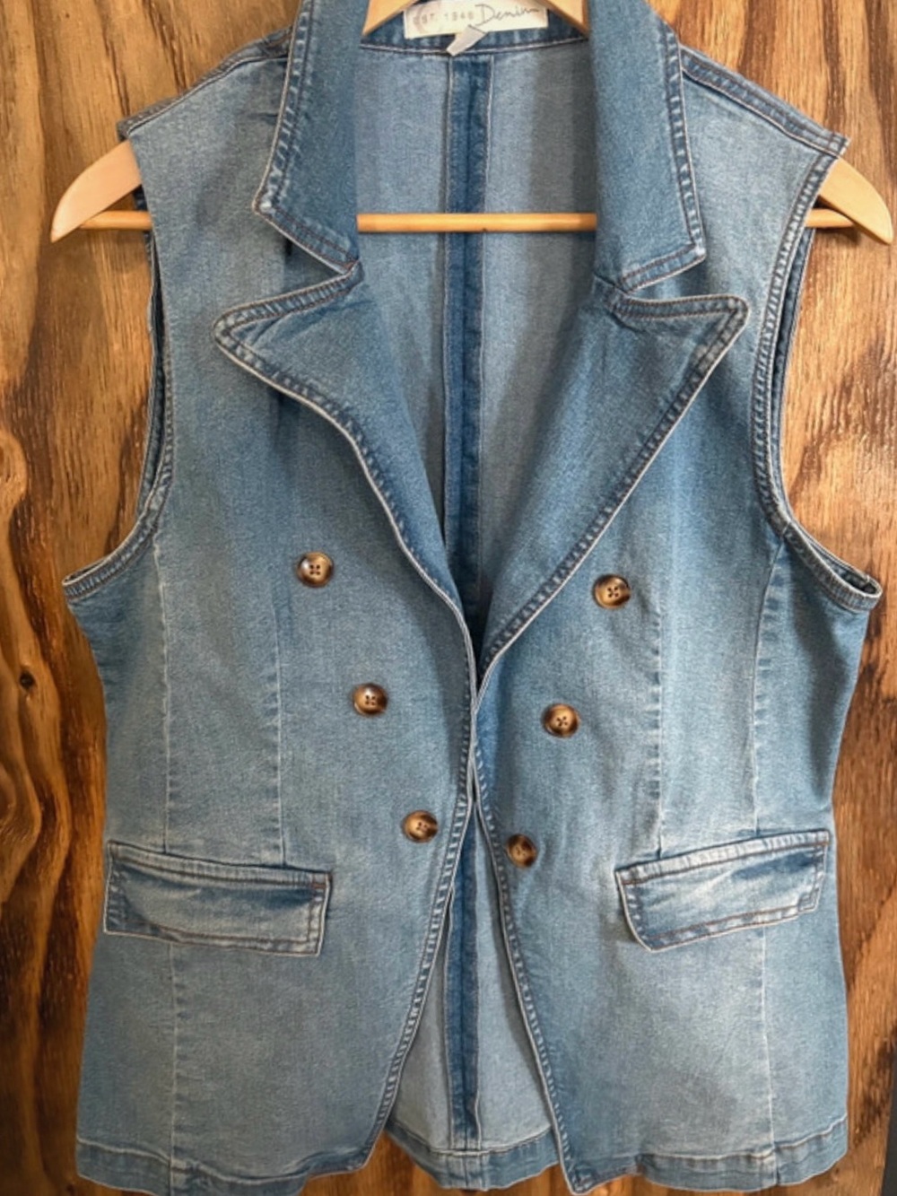 Cato Light Blue Denim Double-Breasted Sleeveless Vest